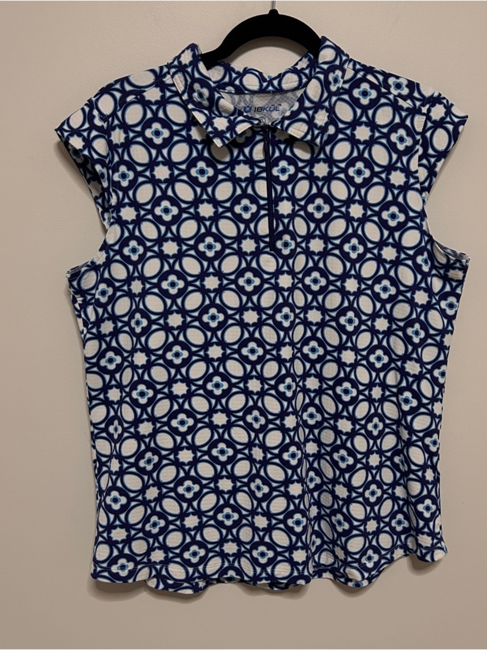 IBKUL Women’s Size XL Navy White Geometric Print Sleeveless Polo Pickle Ball